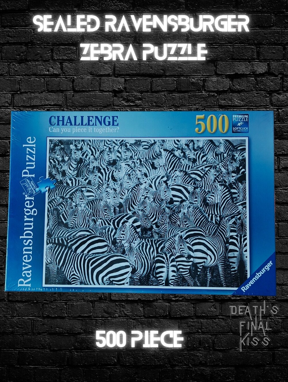 Sealed Ravensburger Zebra Puzzle 500 Piece Black & White Challenging Brain Tease
